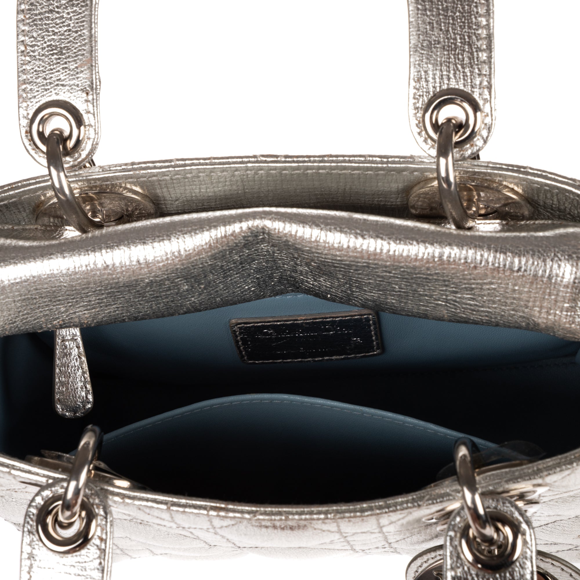 Shoulder Bag Small Lady Dior Flap Small Metallic Silver Cannage Calfskin Leather