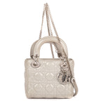 Shoulder Bag Mini Lady Dior Mini Grey Shiny Cannage Leather