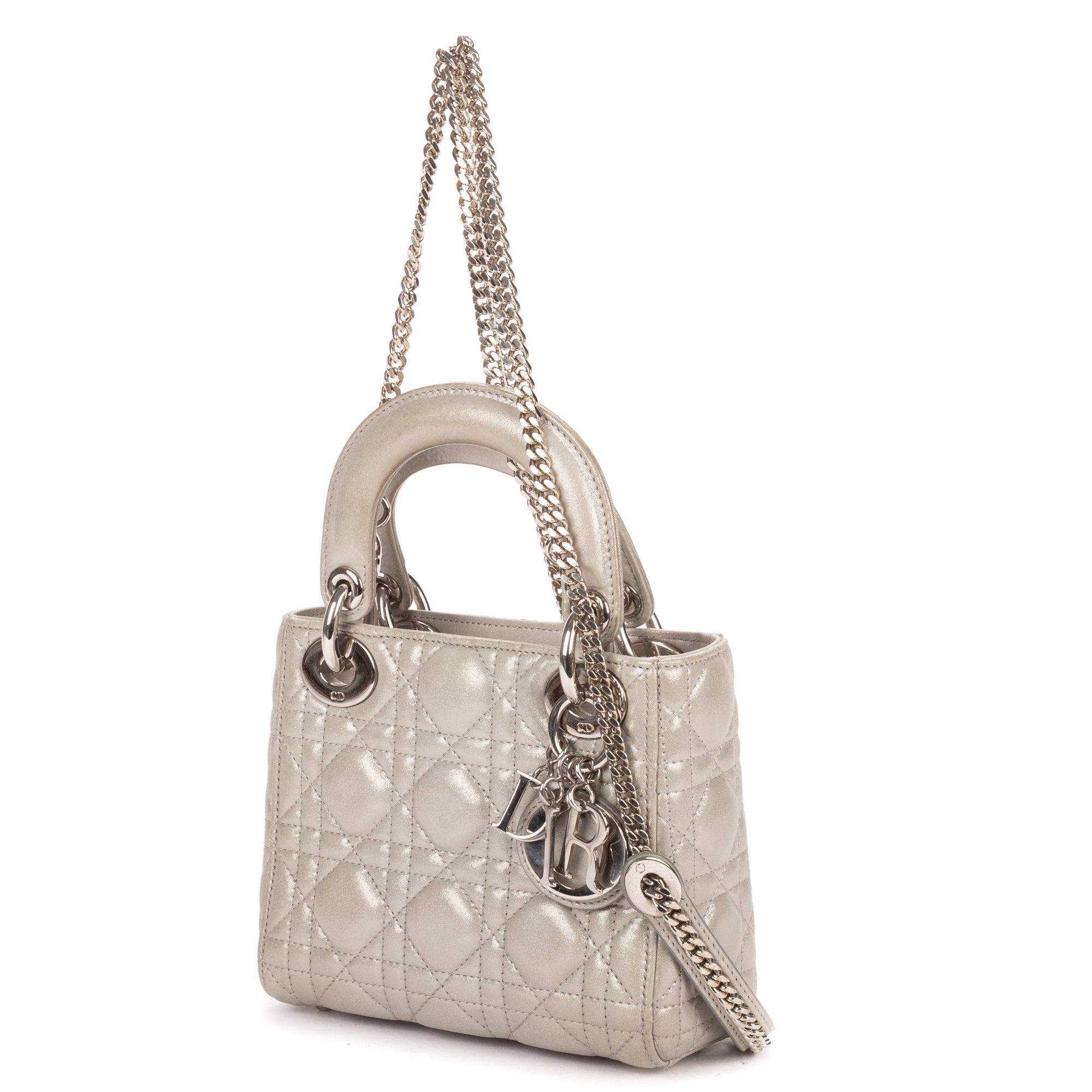 Shoulder Bag Mini Lady Dior Mini Grey Shiny Cannage Leather