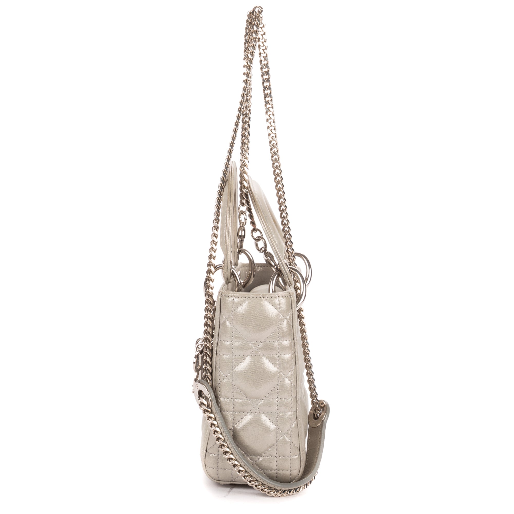 Shoulder Bag Mini Lady Dior Mini Grey Shiny Cannage Leather