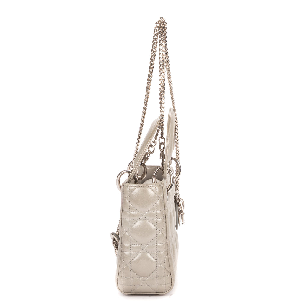 Shoulder Bag Mini Lady Dior Mini Grey Shiny Cannage Leather