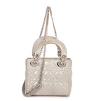 Shoulder Bag Mini Lady Dior Mini Grey Shiny Cannage Leather