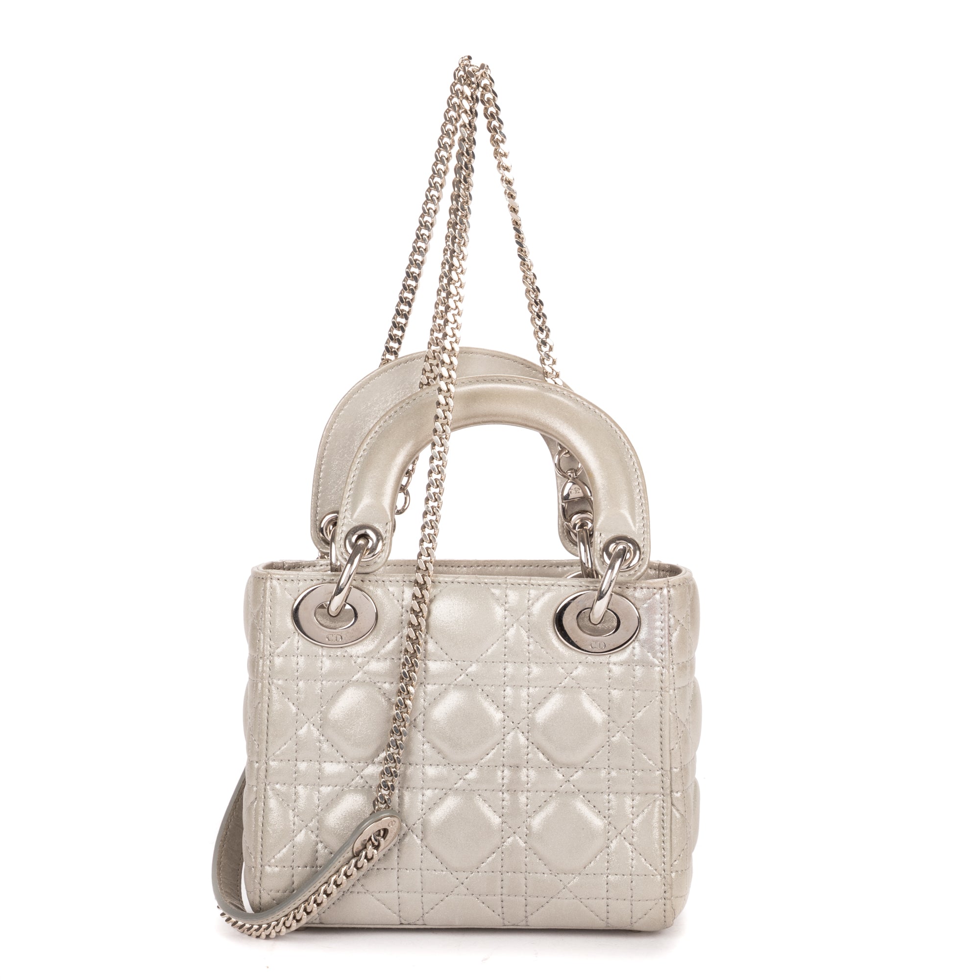 Shoulder Bag Mini Lady Dior Mini Grey Shiny Cannage Leather