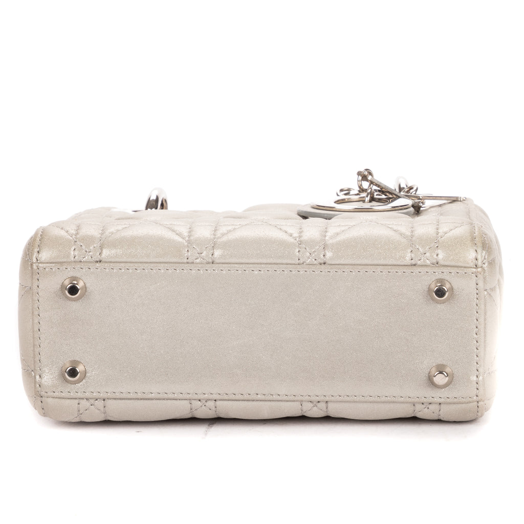 Shoulder Bag Mini Lady Dior Mini Grey Shiny Cannage Leather