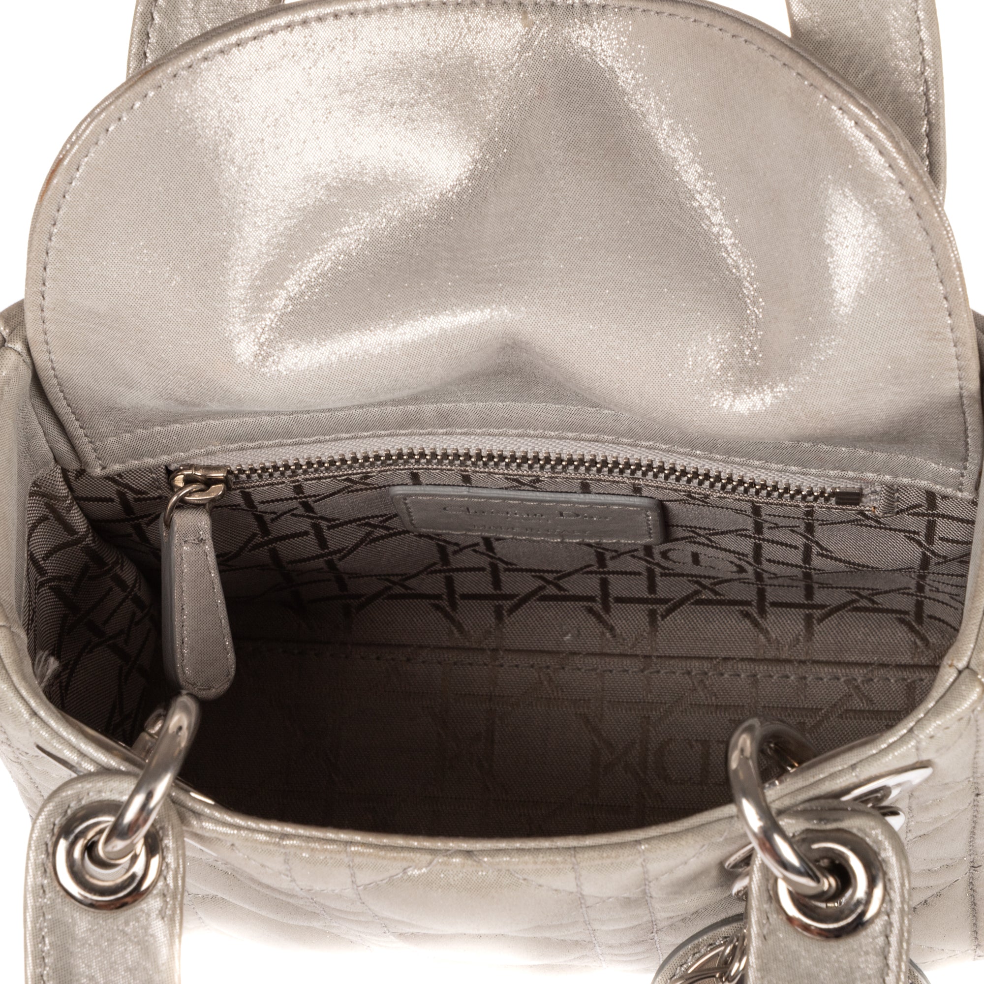Shoulder Bag Mini Lady Dior Mini Grey Shiny Cannage Leather