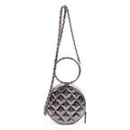 Shoulder Bag Round Bracelet Crossbody Metallic Grey Crinkled Metallic Quilted Calfskin Leather