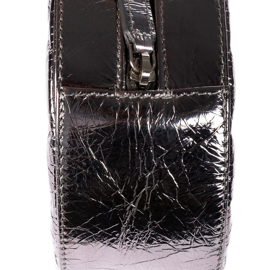 Shoulder Bag Round Bracelet Crossbody Metallic Grey Crinkled Metallic Quilted Calfskin Leather