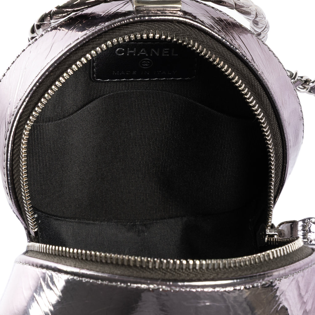 Shoulder Bag Round Bracelet Crossbody Metallic Grey Crinkled Metallic Quilted Calfskin Leather