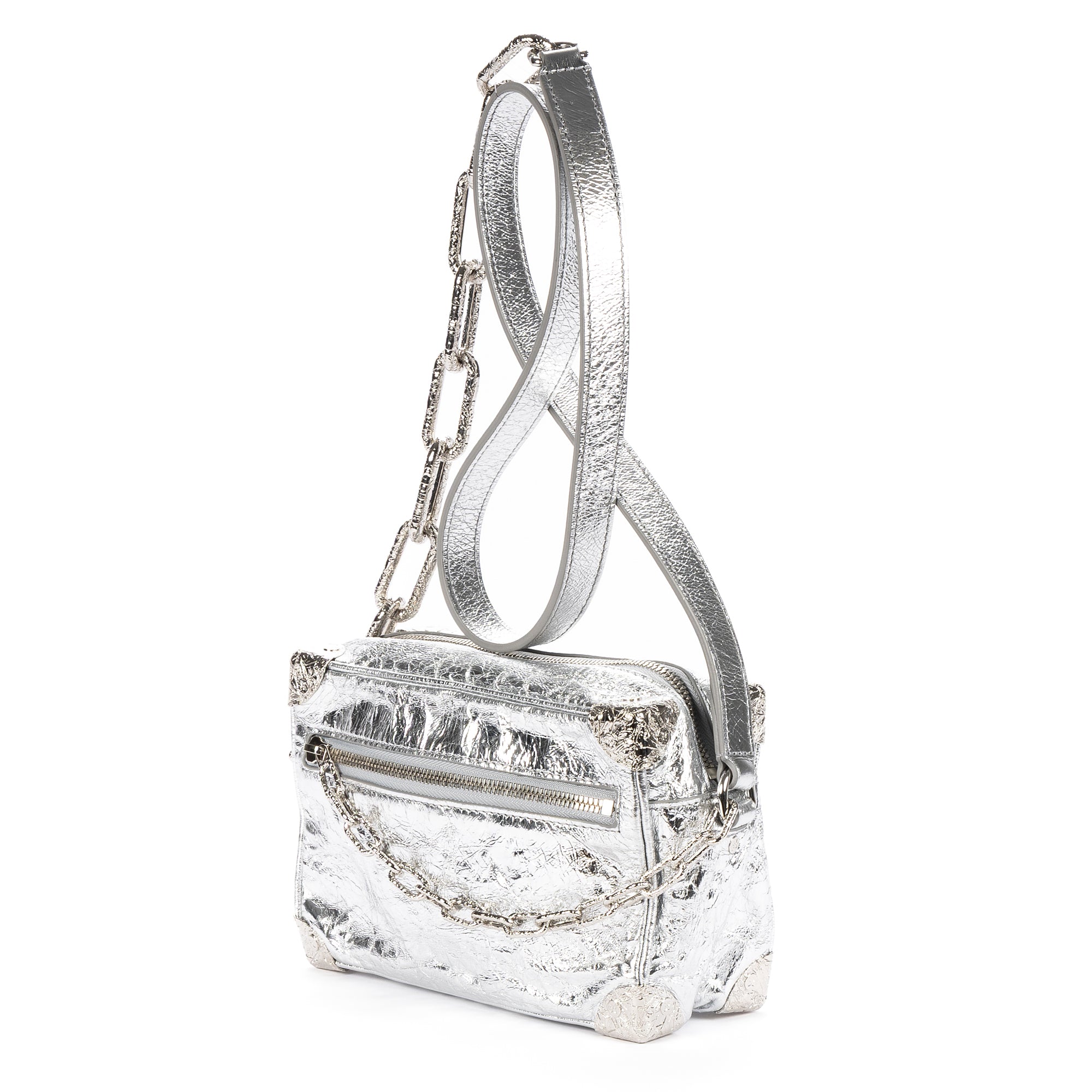 Shoulder Bag Ltd. Ed. 2023 Mini Soft Trunk Crushed Mini Metallic Silver Crinkled Metallic Calfskin Leather