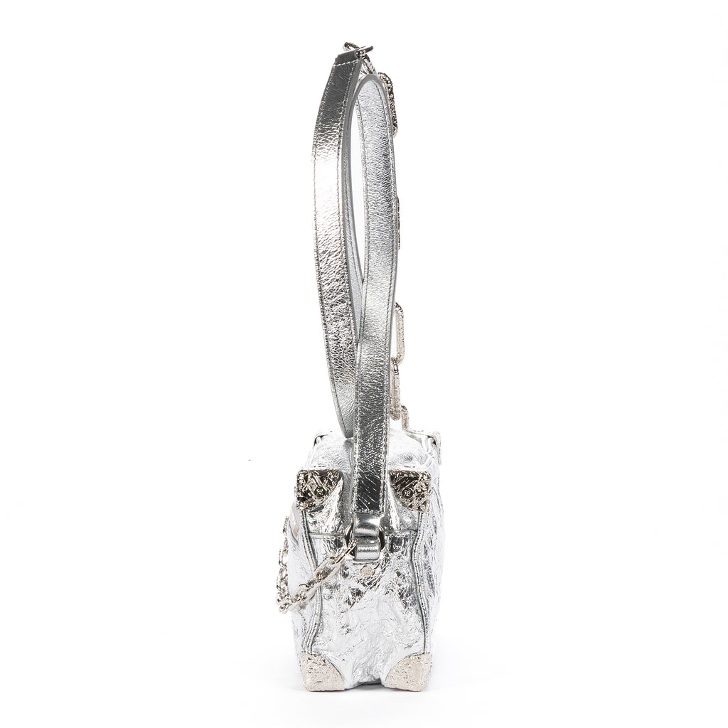 Shoulder Bag Ltd. Ed. 2023 Mini Soft Trunk Crushed Mini Metallic Silver Crinkled Metallic Calfskin Leather