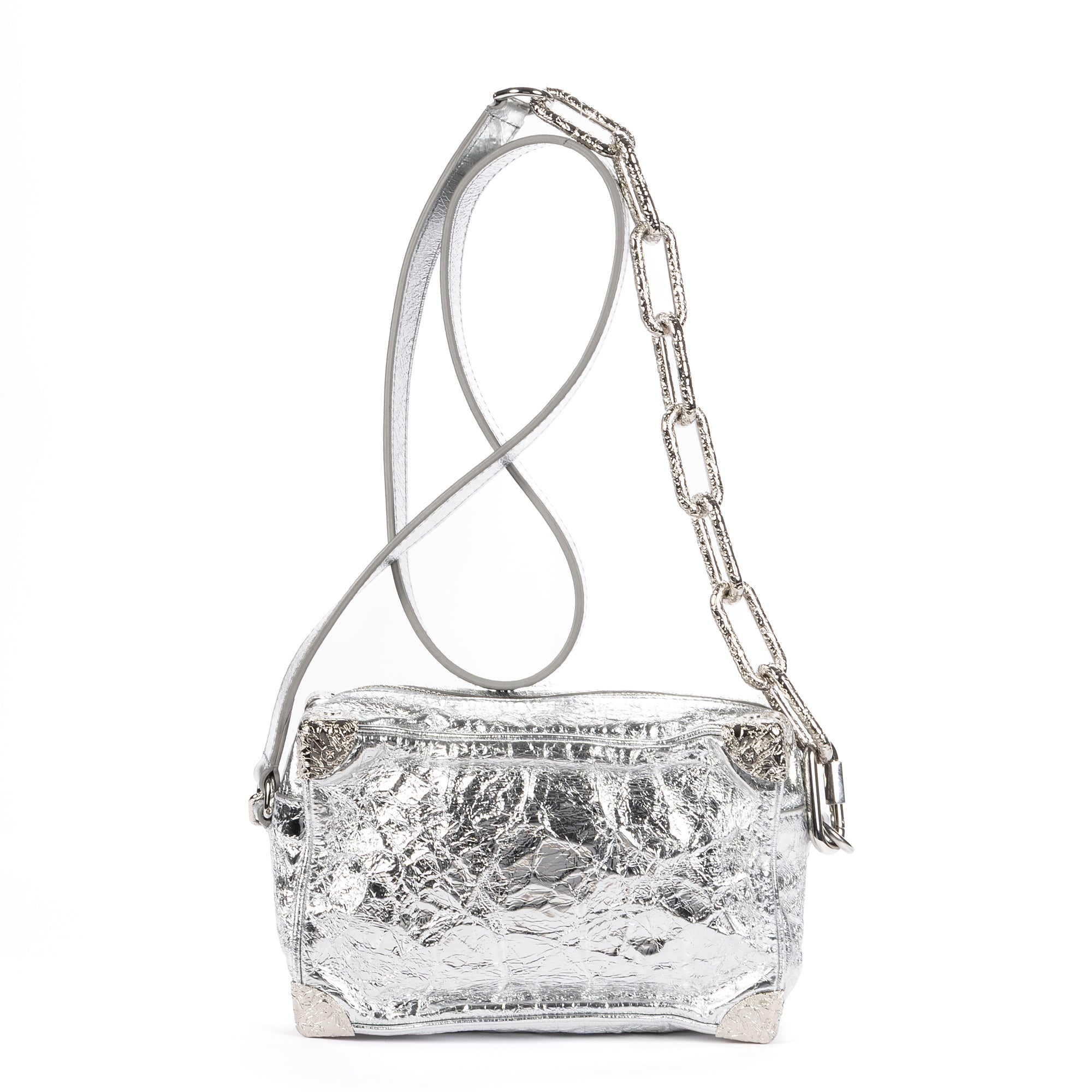 Shoulder Bag Ltd. Ed. 2023 Mini Soft Trunk Crushed Mini Metallic Silver Crinkled Metallic Calfskin Leather