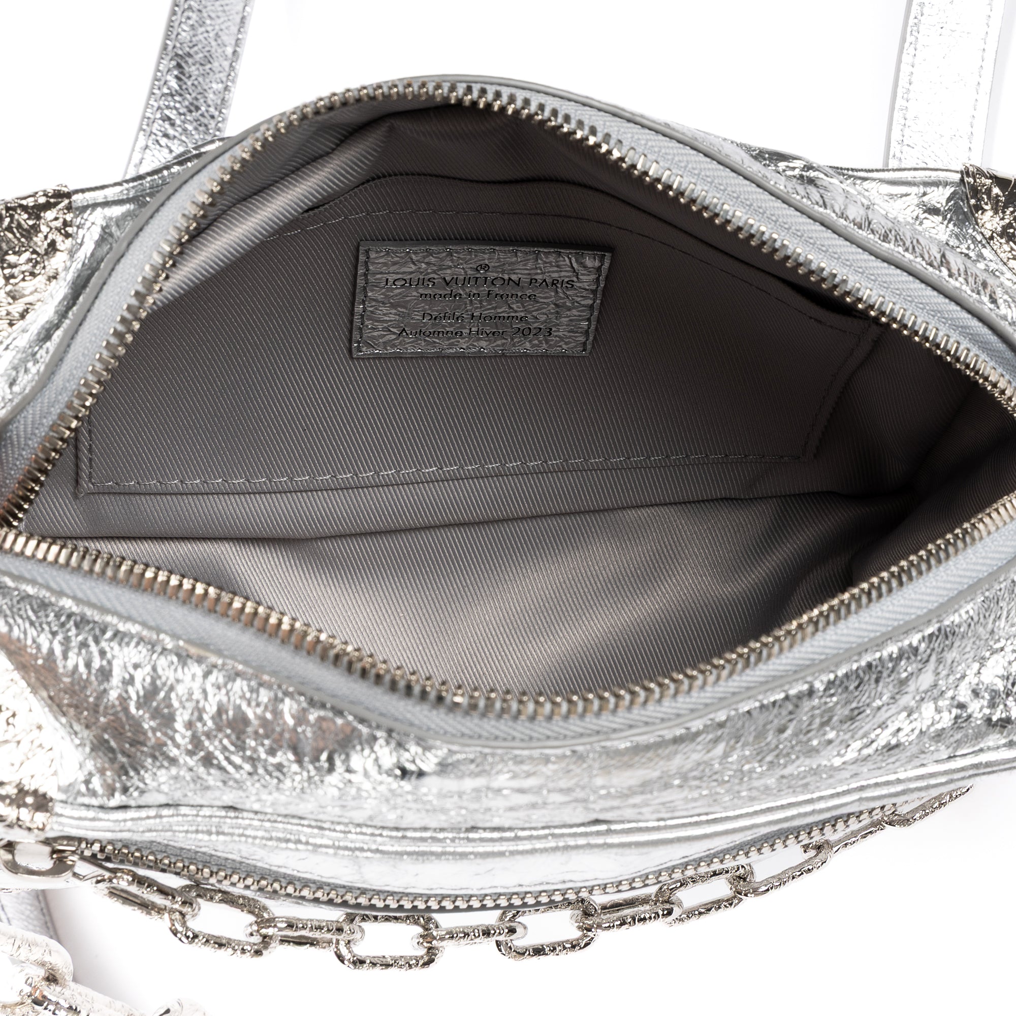 Shoulder Bag Ltd. Ed. 2023 Mini Soft Trunk Crushed Mini Metallic Silver Crinkled Metallic Calfskin Leather