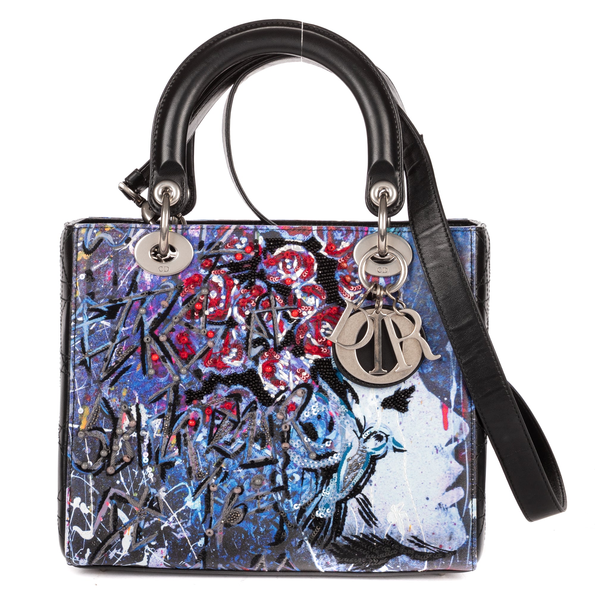 Shoulder Bag Rare Ltd. Ed. Medium Embroidered Lady Dior Art by Betty Mariani Medium Black Betty Mariani Embellished Lambskin Leather