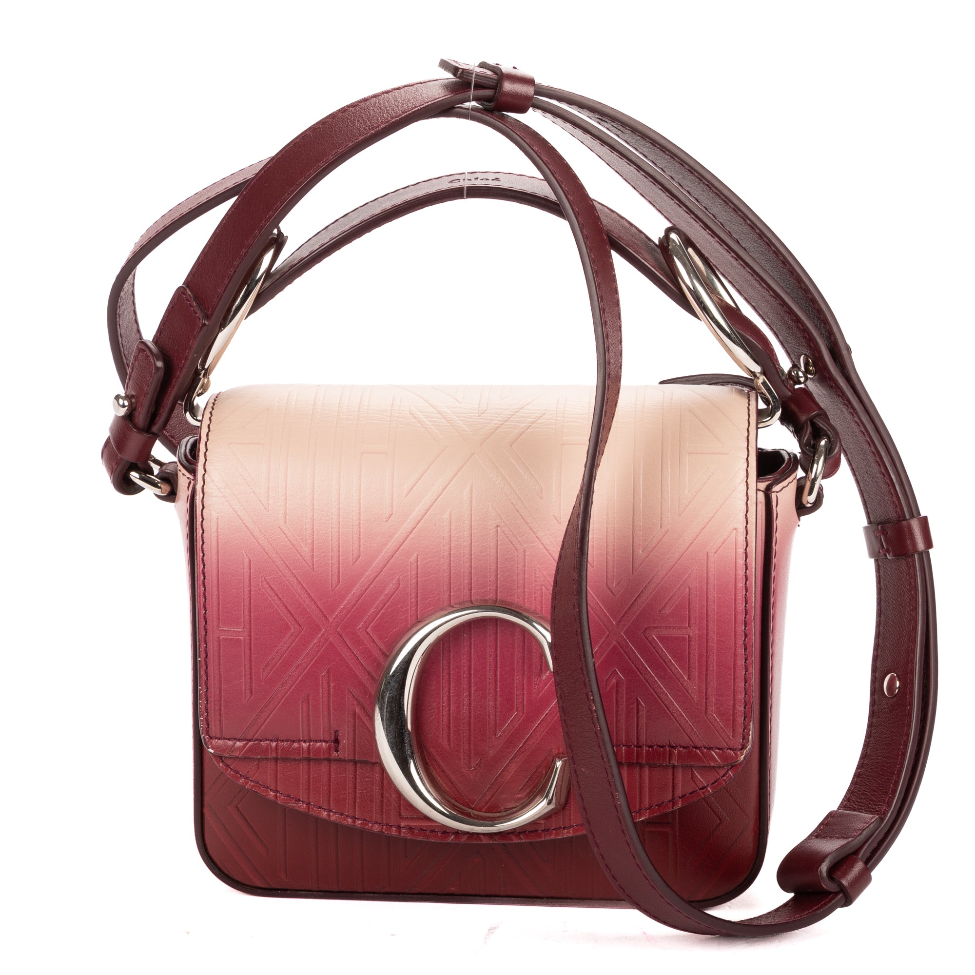 Shoulder Bag C Flap Crossbody Burgundy Embossed Calfskin Leather