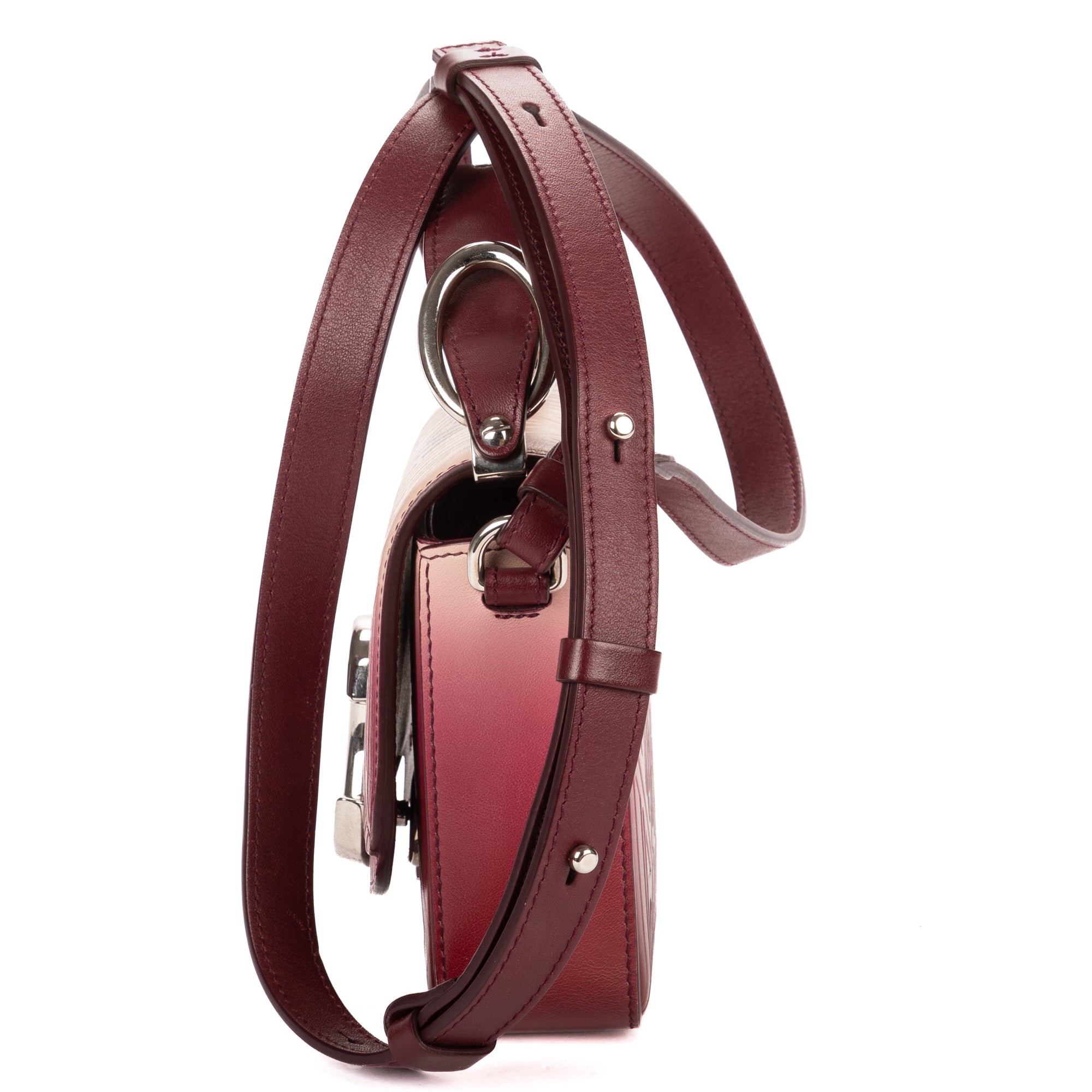 Shoulder Bag C Flap Crossbody Burgundy Embossed Calfskin Leather