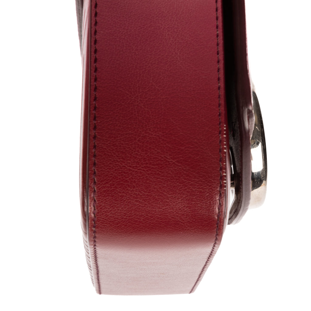 Shoulder Bag C Flap Crossbody Burgundy Embossed Calfskin Leather