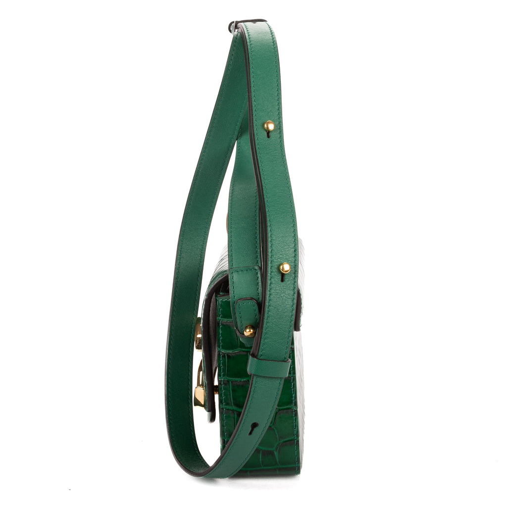 Shoulder Bag C Flap Crossbody Green Croc Embossed Calfskin Leather