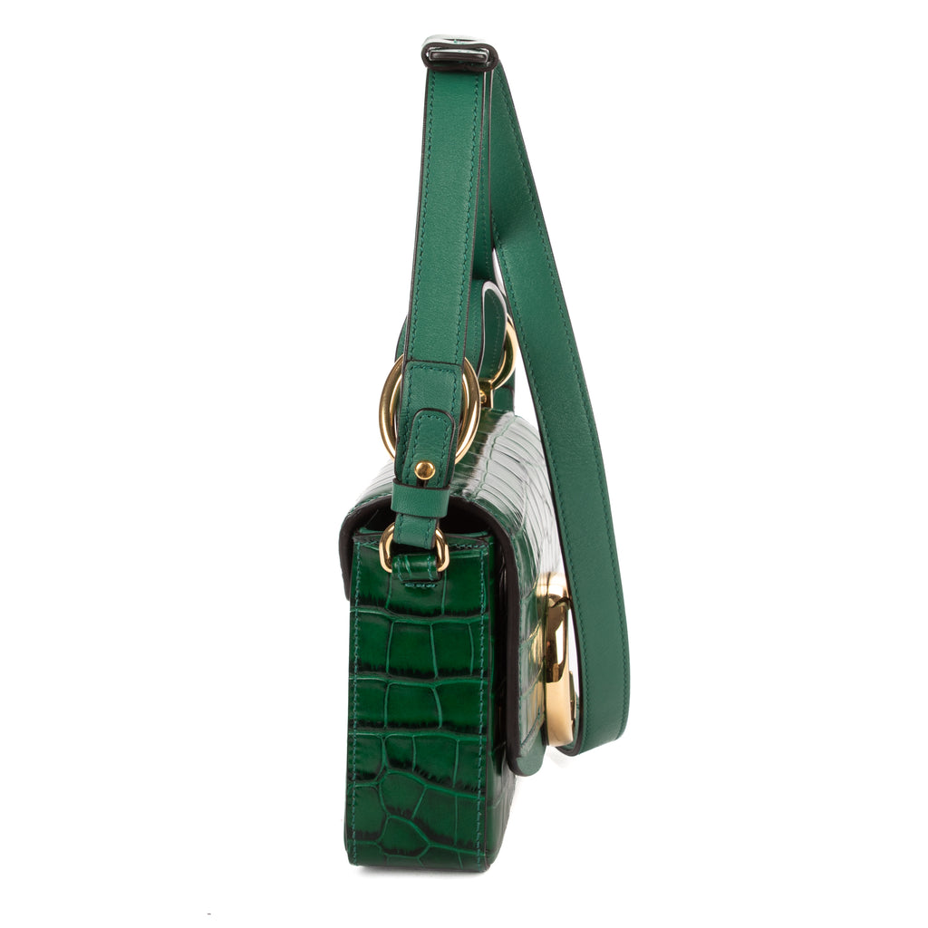 Shoulder Bag C Flap Crossbody Green Croc Embossed Calfskin Leather