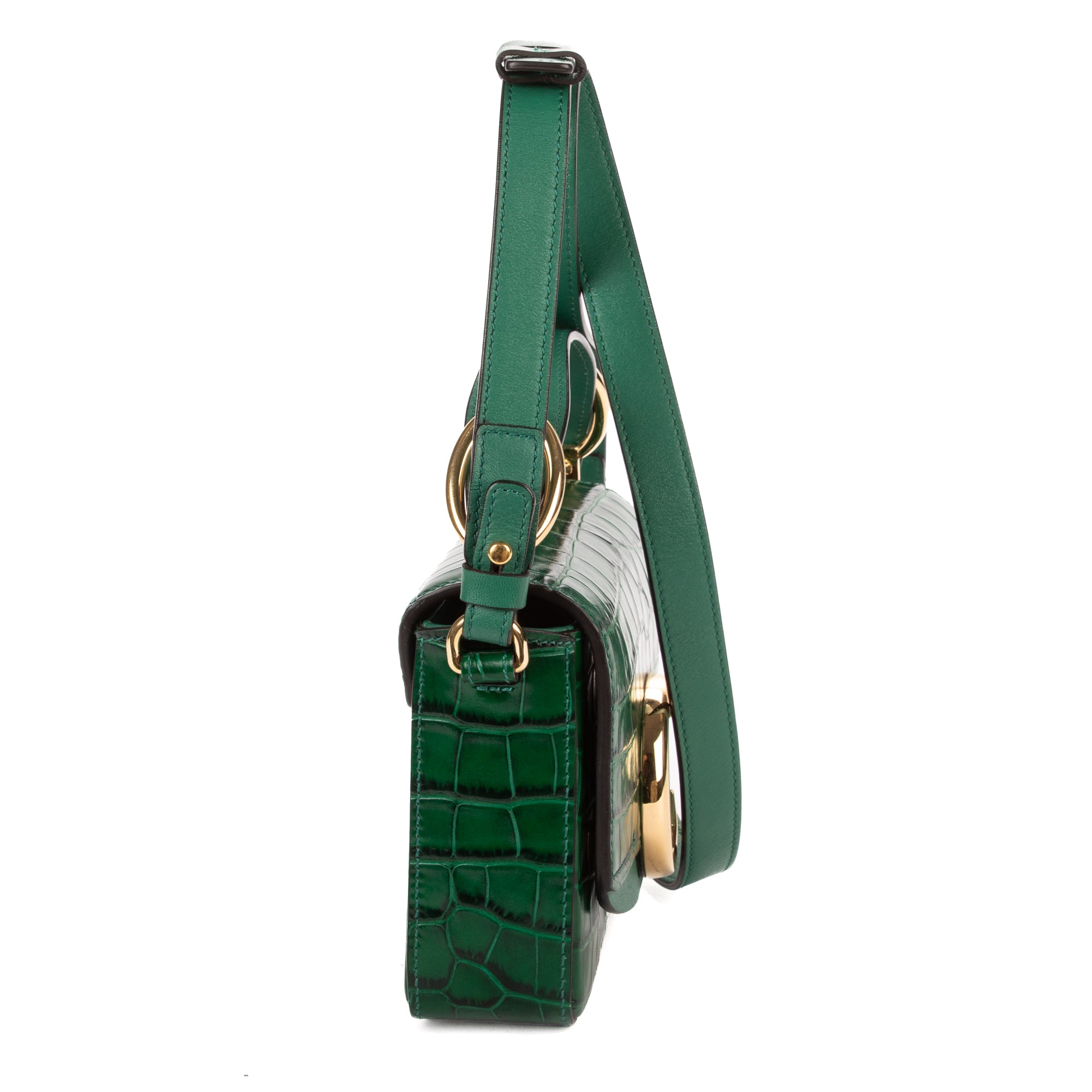 Shoulder Bag C Flap Crossbody Green Croc Embossed Calfskin Leather