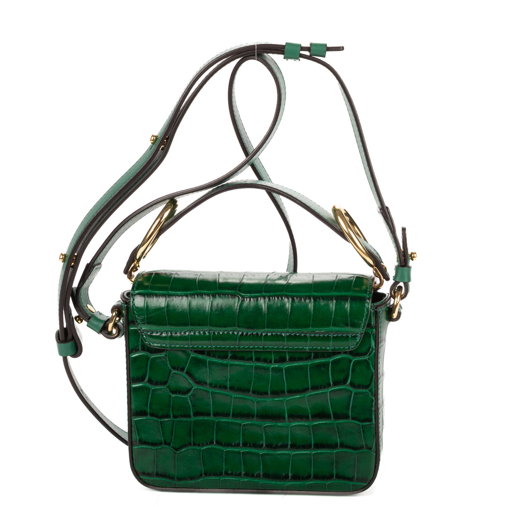 Shoulder Bag C Flap Crossbody Green Croc Embossed Calfskin Leather