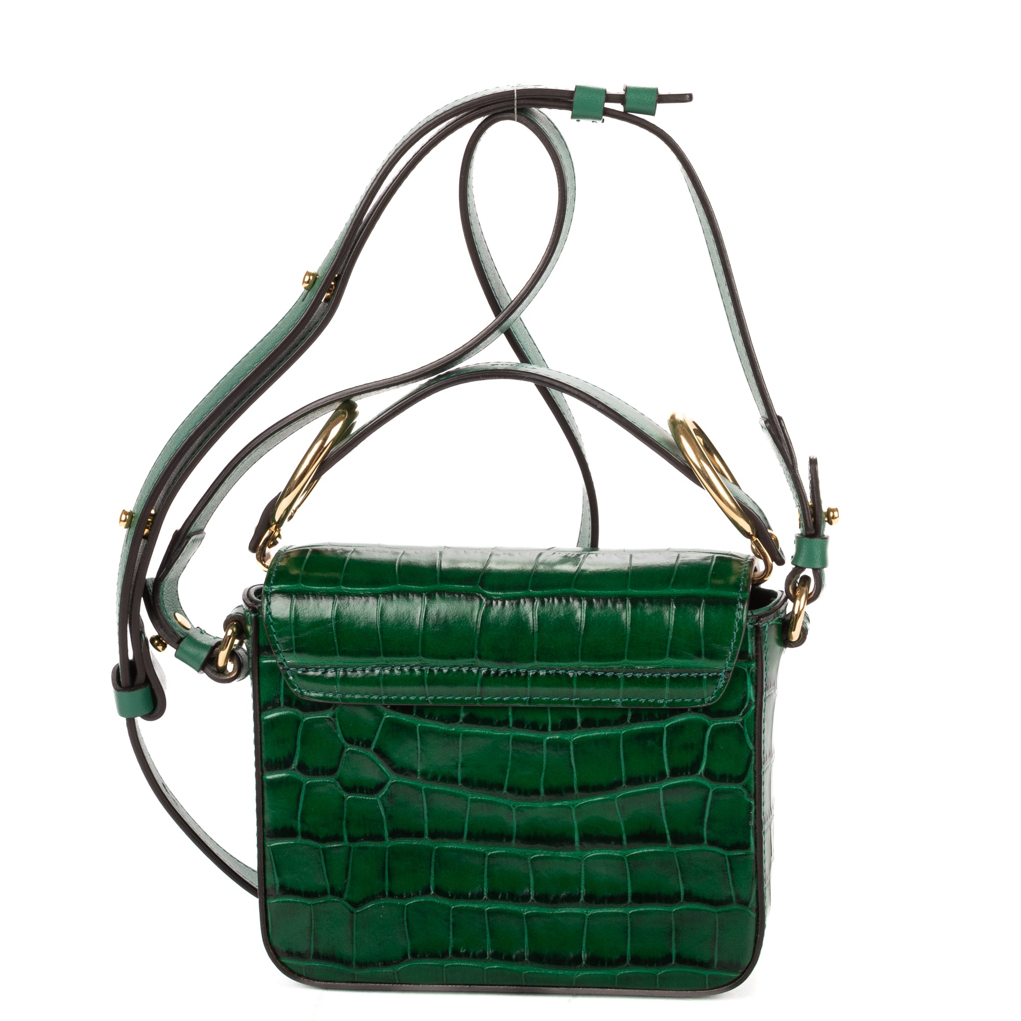 Shoulder Bag C Flap Crossbody Green Croc Embossed Calfskin Leather