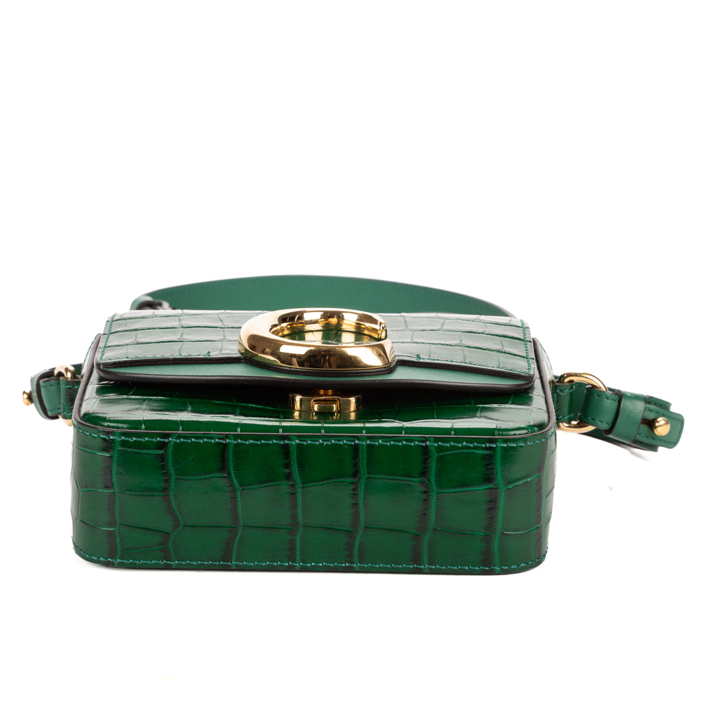 Shoulder Bag C Flap Crossbody Green Croc Embossed Calfskin Leather