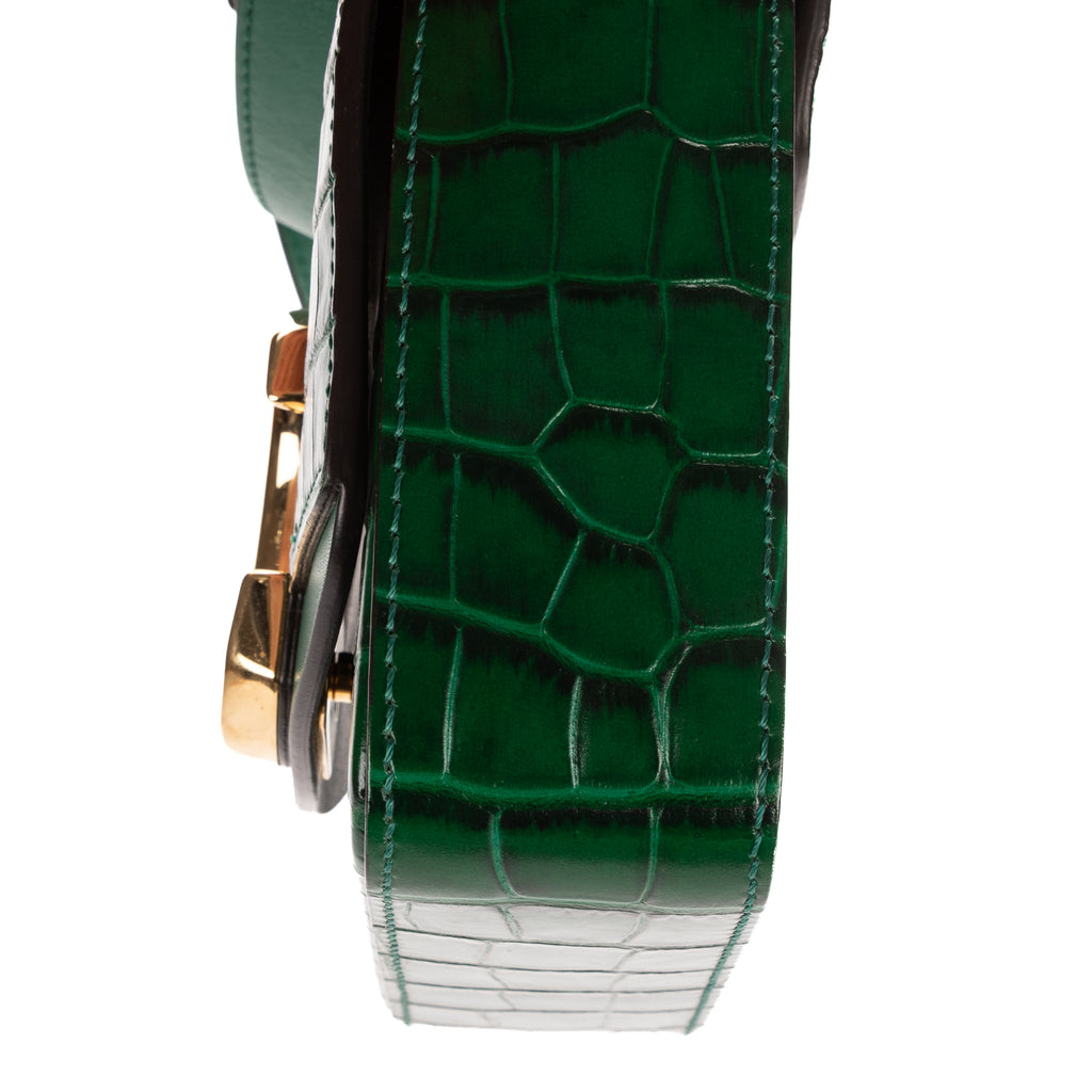 Shoulder Bag C Flap Crossbody Green Croc Embossed Calfskin Leather