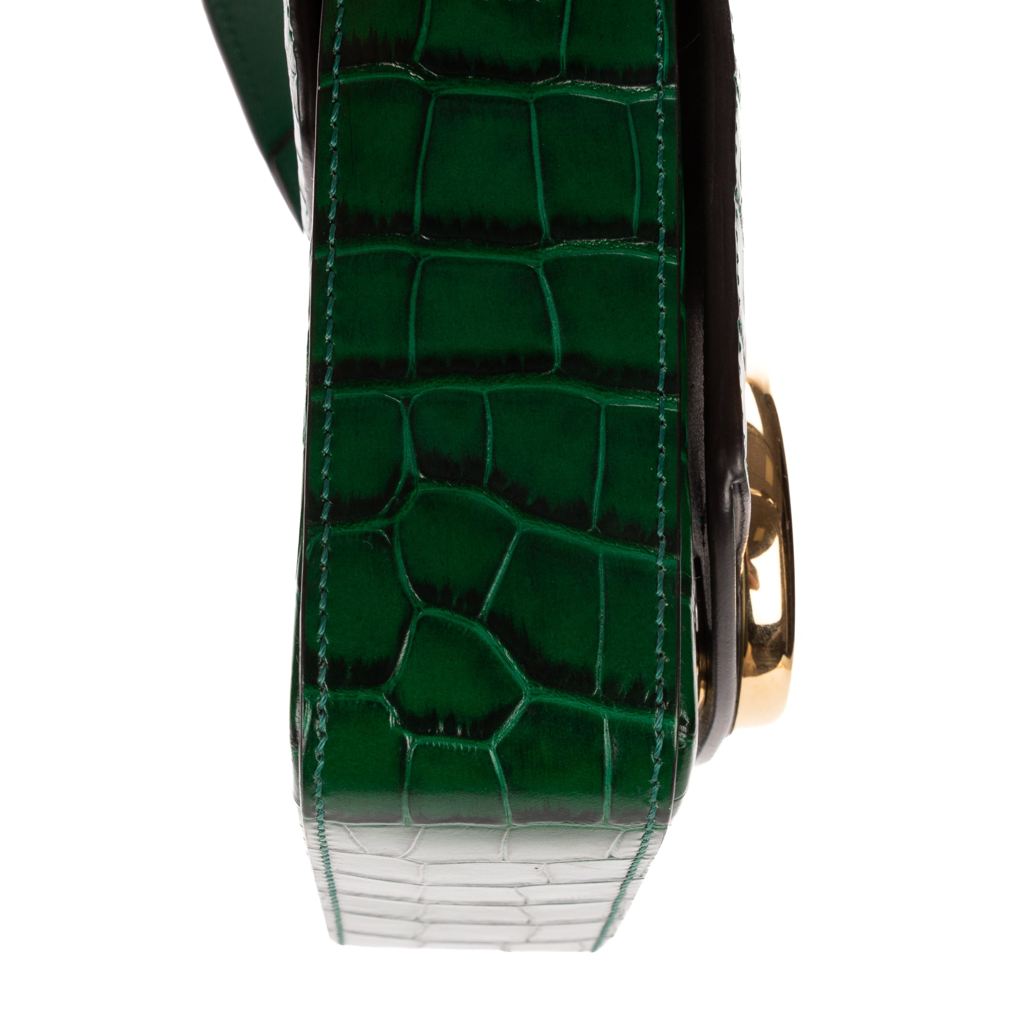Shoulder Bag C Flap Crossbody Green Croc Embossed Calfskin Leather