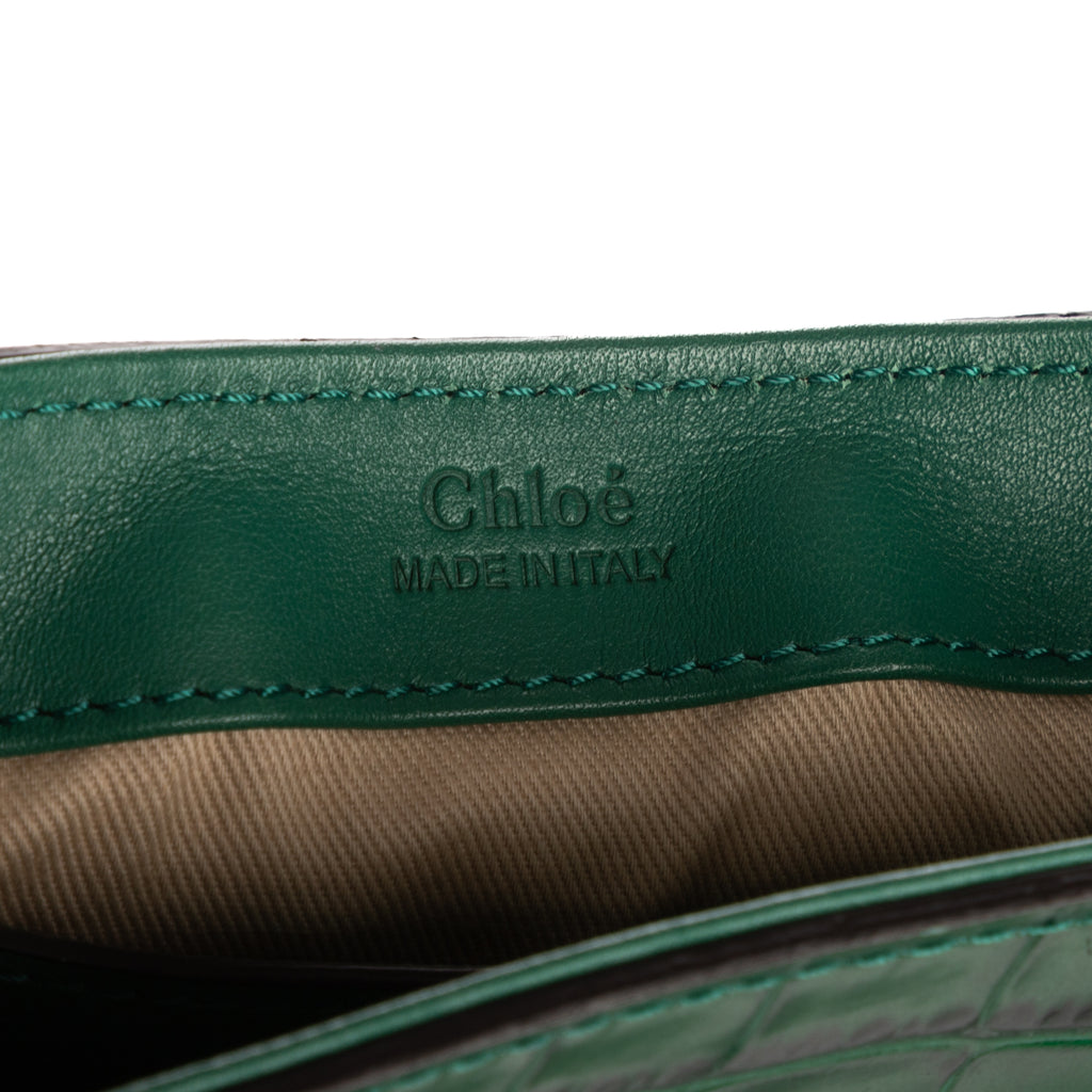 Shoulder Bag C Flap Crossbody Green Croc Embossed Calfskin Leather