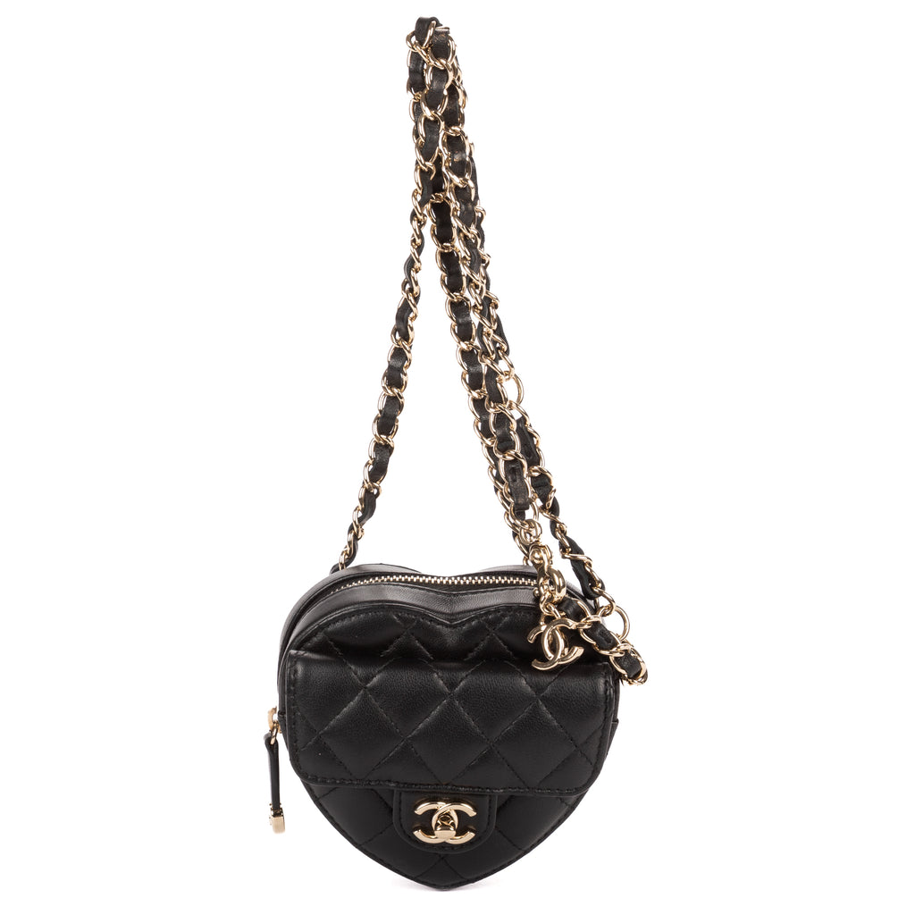 Waist Bag Heart Belt Bag Black Quilted Lambskin Leather