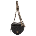 Waist Bag Heart Belt Bag Black Quilted Lambskin Leather
