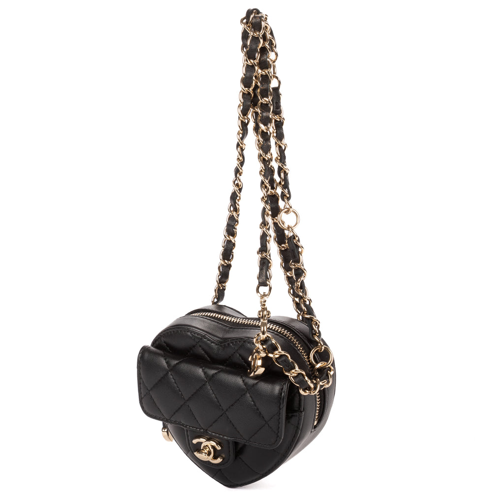 Waist Bag Heart Belt Bag Black Quilted Lambskin Leather