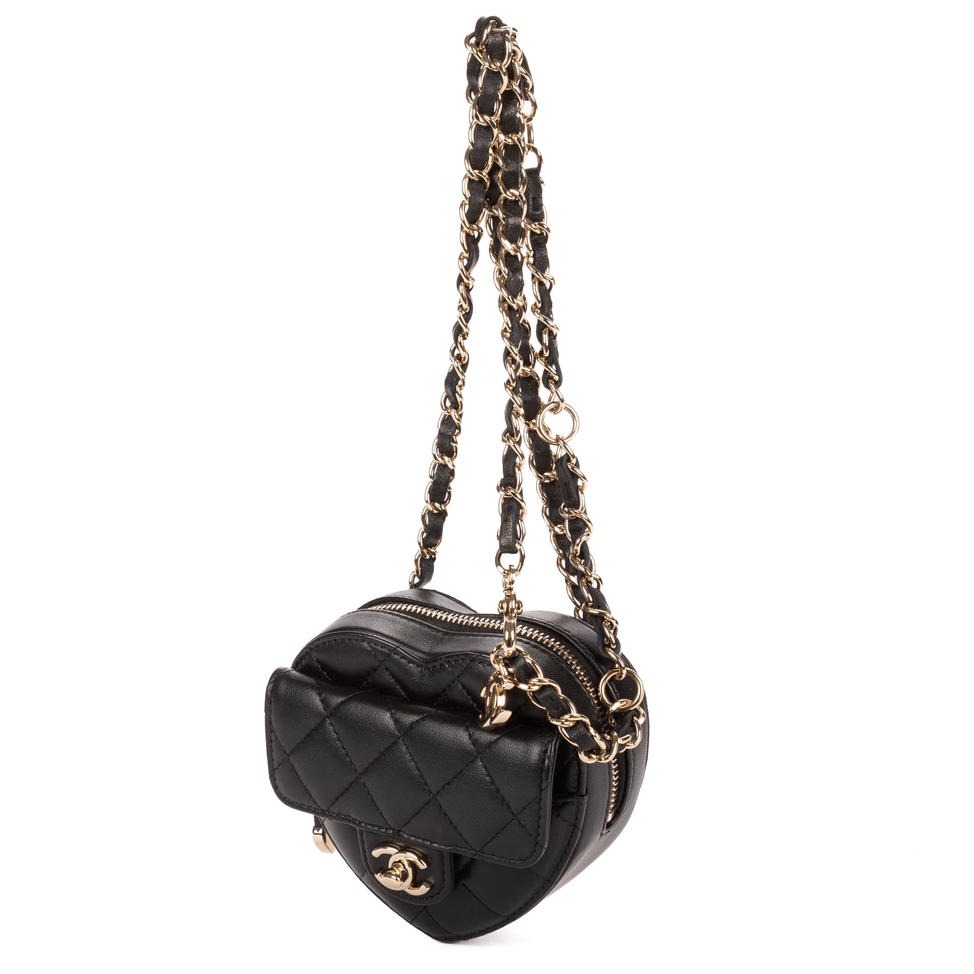 Waist Bag Heart Belt Bag Black Quilted Lambskin Leather
