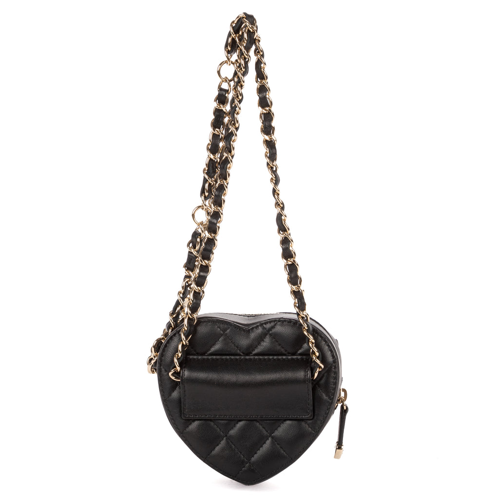 Waist Bag Heart Belt Bag Black Quilted Lambskin Leather