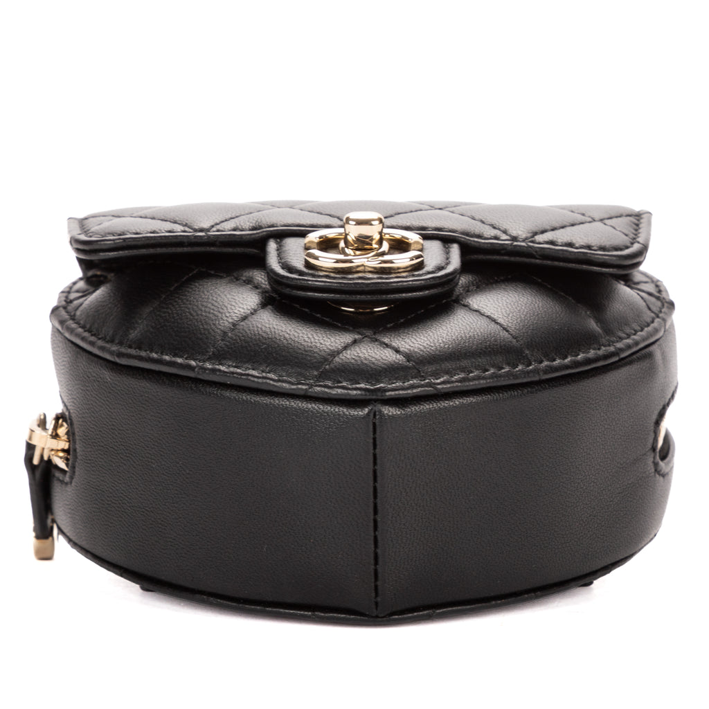 Waist Bag Heart Belt Bag Black Quilted Lambskin Leather