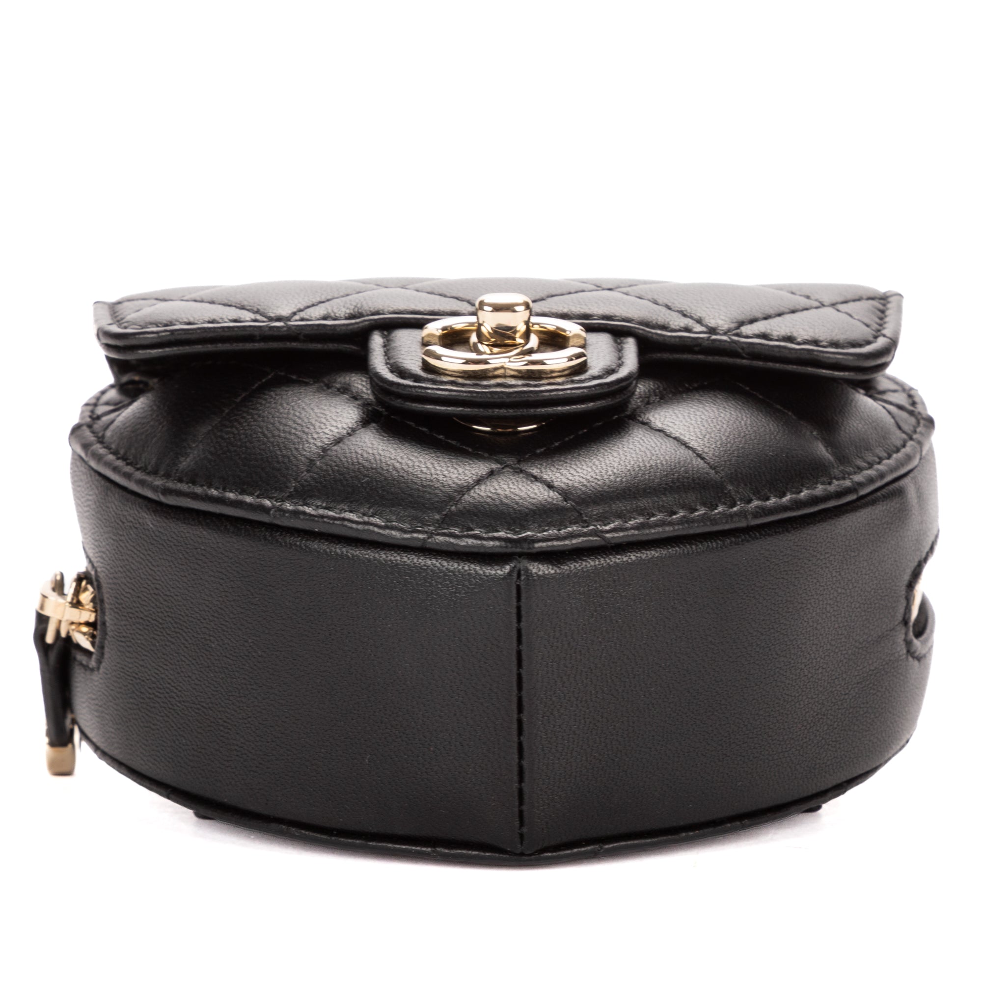 Waist Bag Heart Belt Bag Black Quilted Lambskin Leather