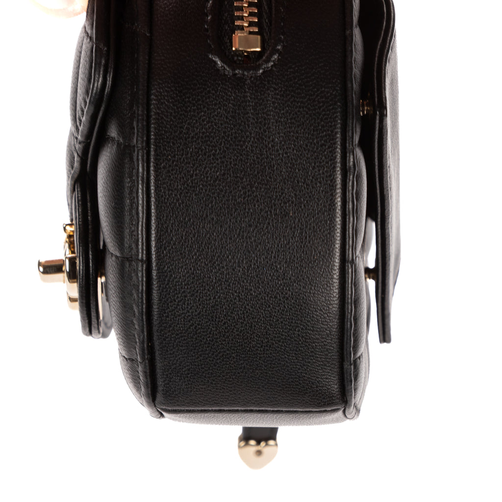 Waist Bag Heart Belt Bag Black Quilted Lambskin Leather