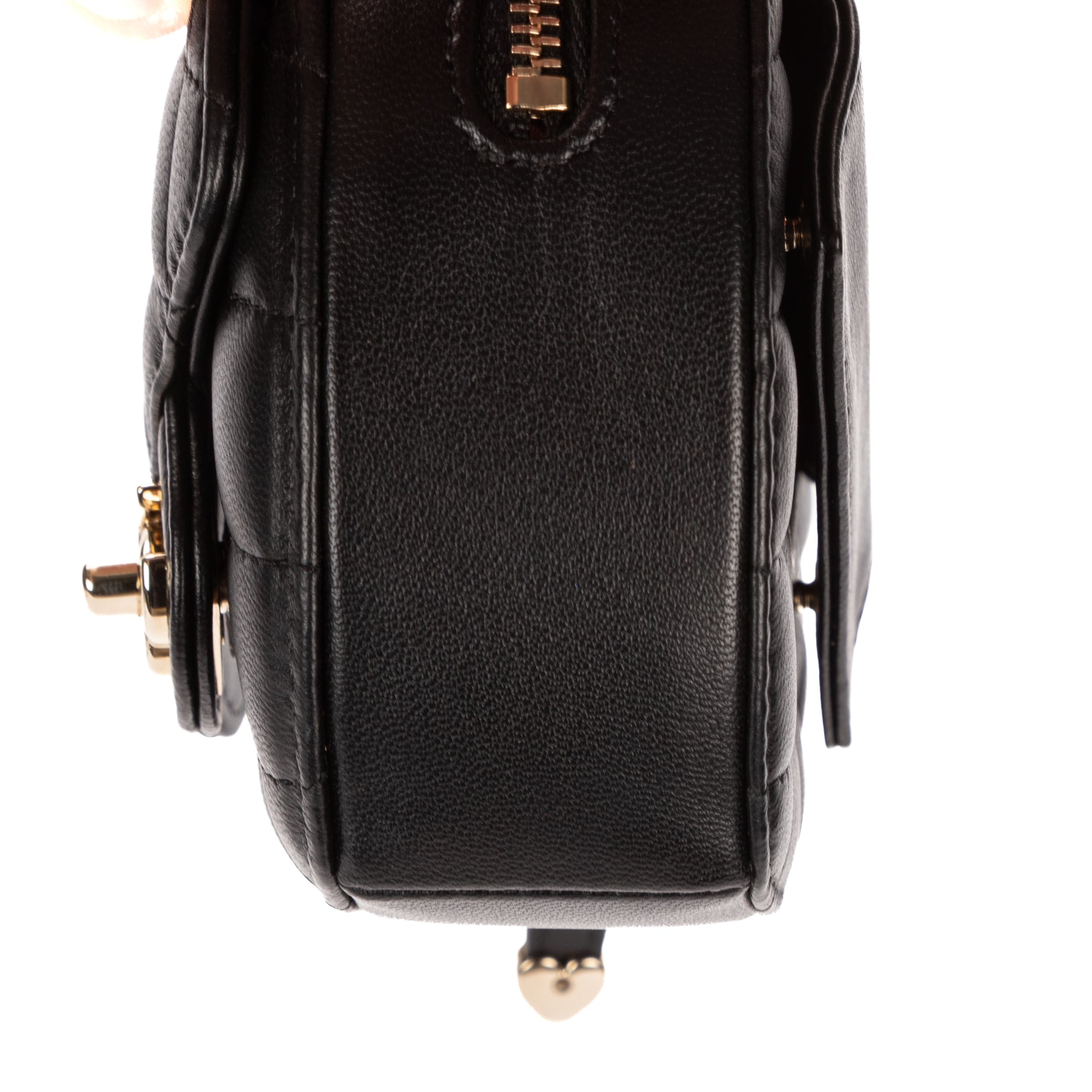 Waist Bag Heart Belt Bag Black Quilted Lambskin Leather