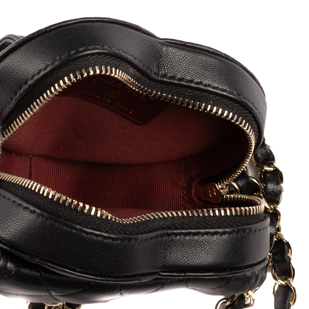 Waist Bag Heart Belt Bag Black Quilted Lambskin Leather