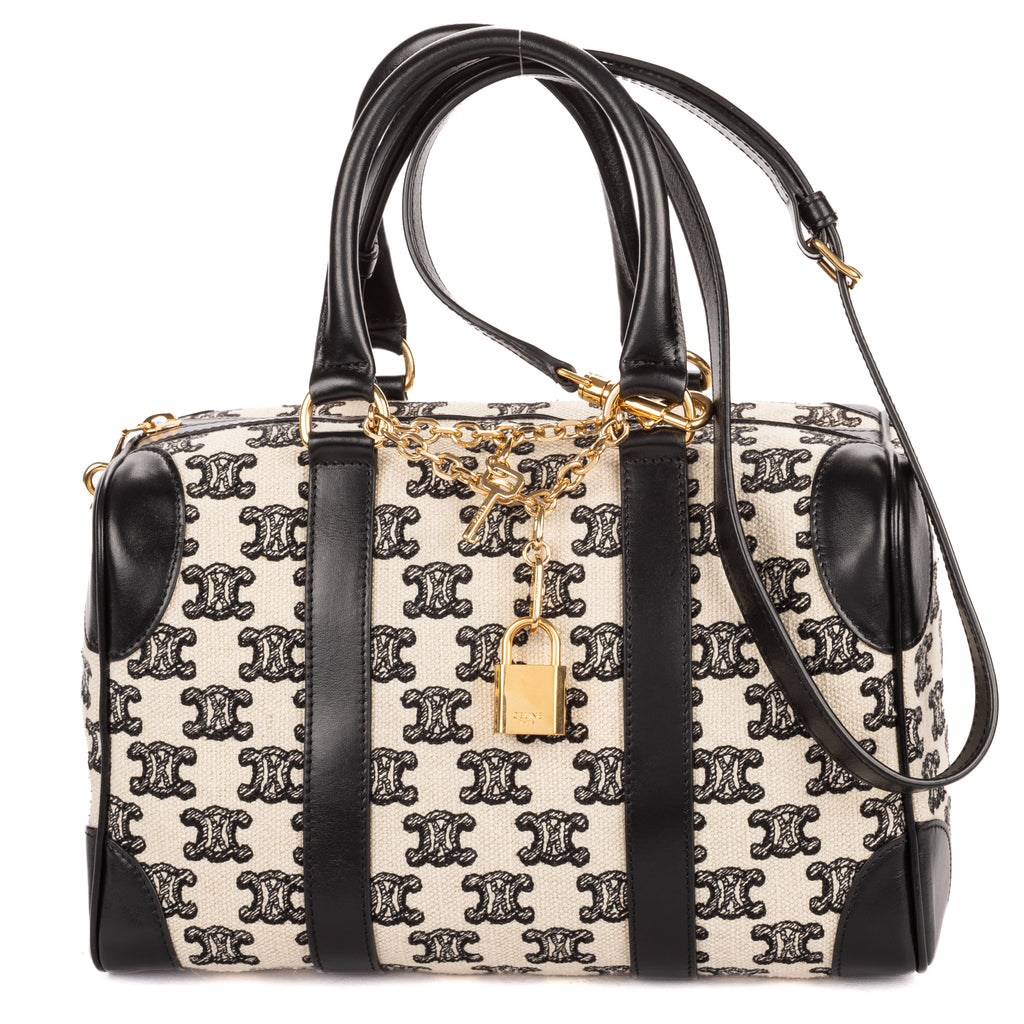 Shoulder Bag 2021 Collection Small Boston Bag Small Black Triomphe Embroidered Canvas