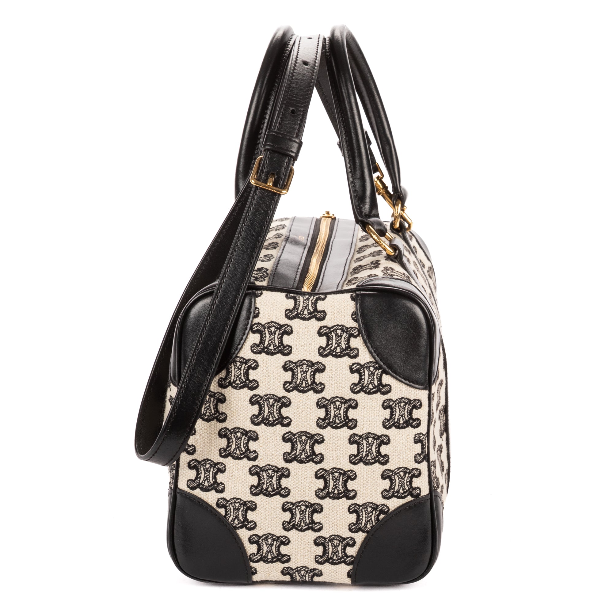 Shoulder Bag 2021 Collection Small Boston Bag Small Black Triomphe Embroidered Canvas