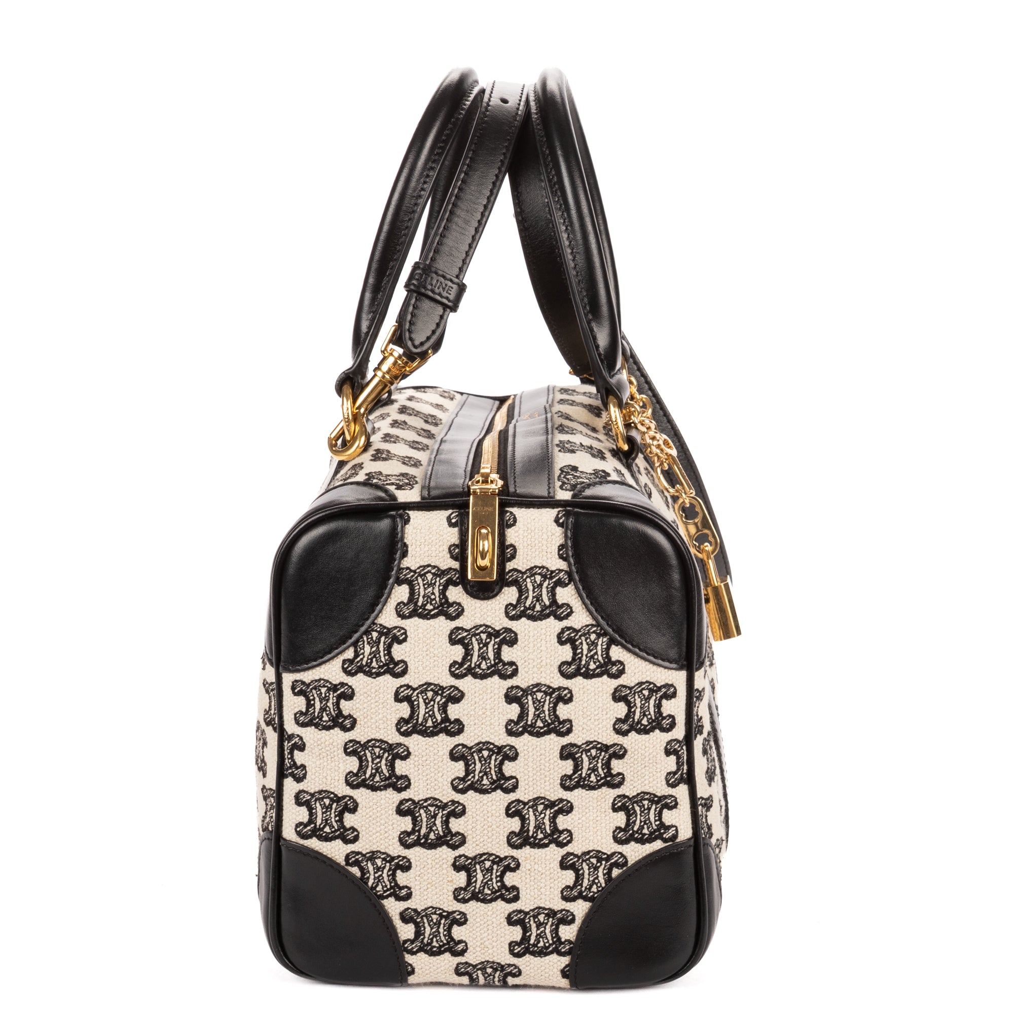 Shoulder Bag 2021 Collection Small Boston Bag Small Black Triomphe Embroidered Canvas