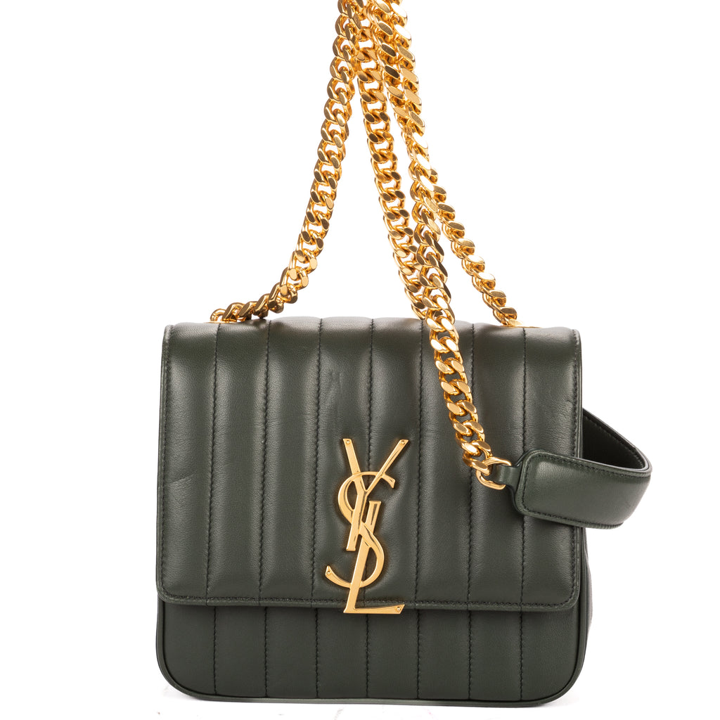 Shoulder Bag Small Vicky Chain Flap Crossbody Small Dark Green Matelasse Calfskin Leather