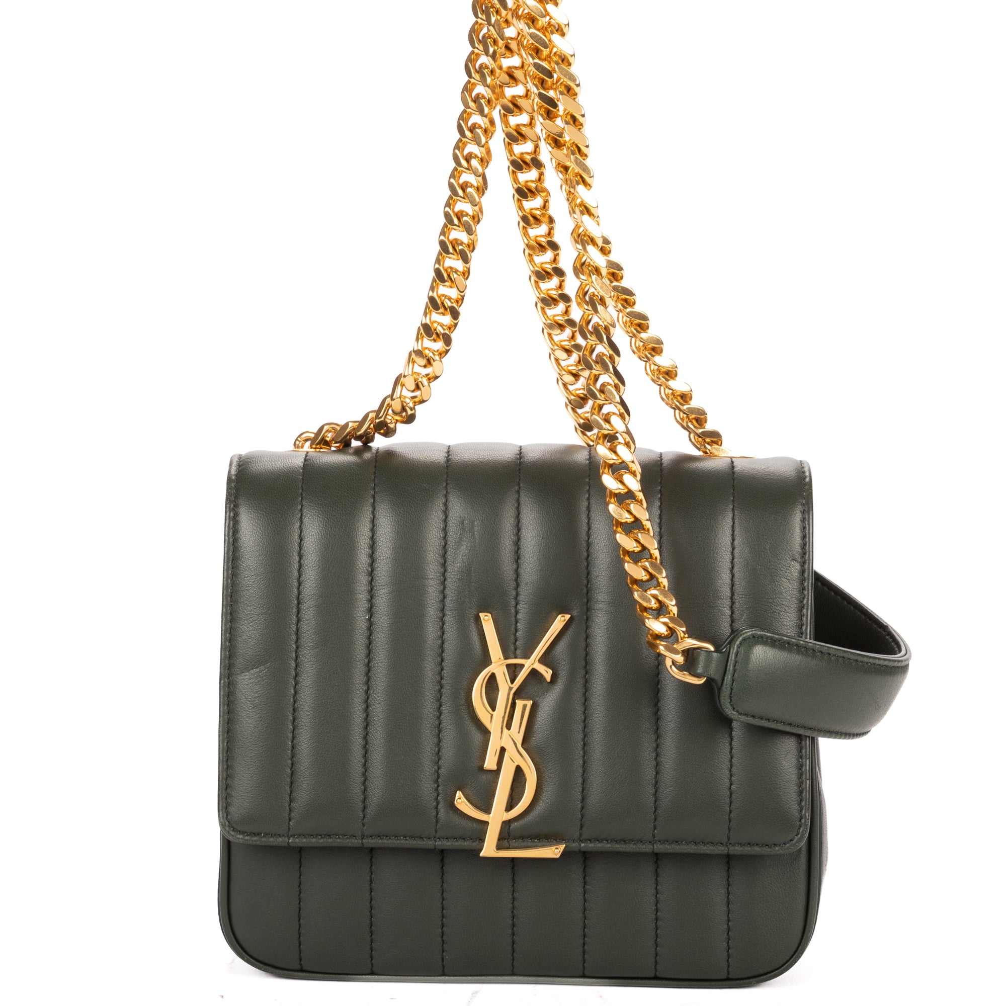 Shoulder Bag Small Vicky Chain Flap Crossbody Small Dark Green Matelasse Calfskin Leather
