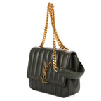 Shoulder Bag Small Vicky Chain Flap Crossbody Small Dark Green Matelasse Calfskin Leather