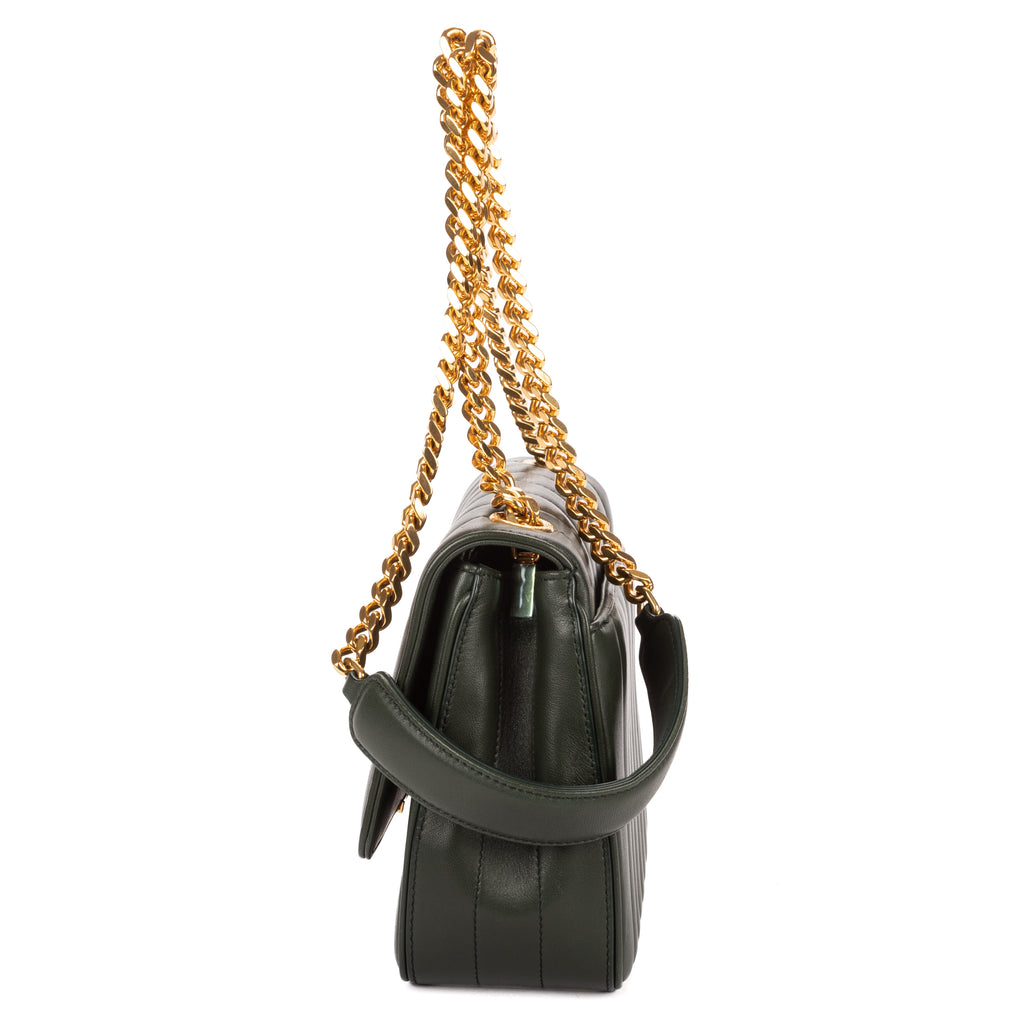 Shoulder Bag Small Vicky Chain Flap Crossbody Small Dark Green Matelasse Calfskin Leather