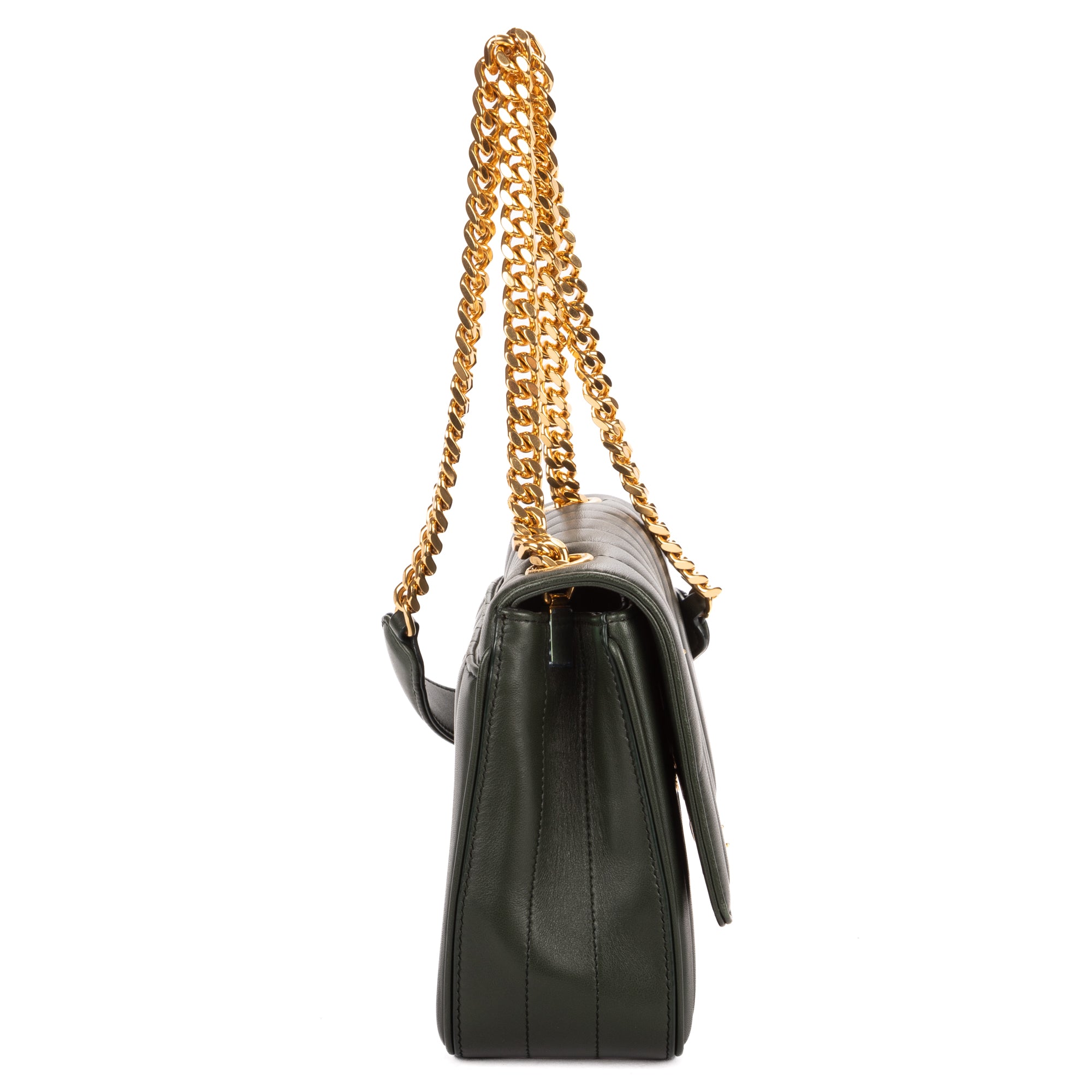 Shoulder Bag Small Vicky Chain Flap Crossbody Small Dark Green Matelasse Calfskin Leather