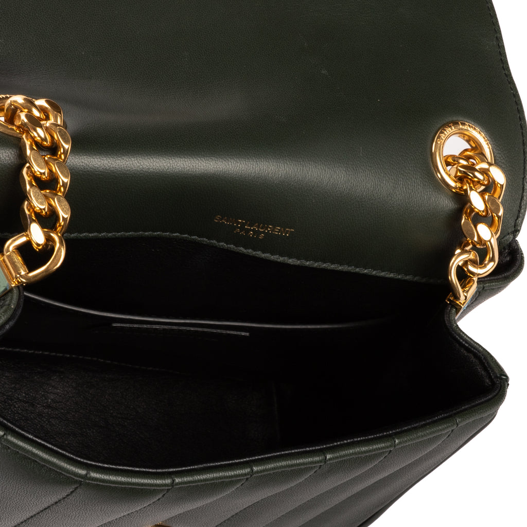 Shoulder Bag Small Vicky Chain Flap Crossbody Small Dark Green Matelasse Calfskin Leather