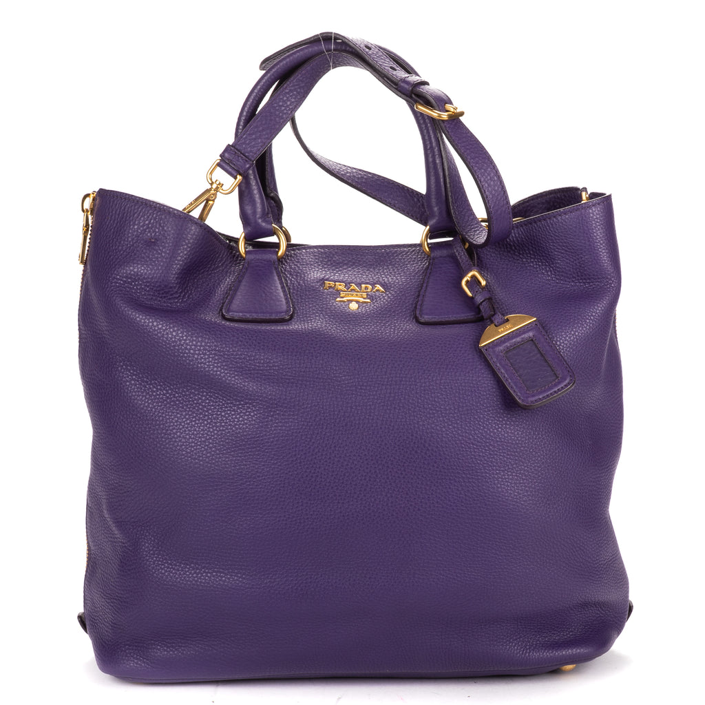 Shoulder Bag Convertible Square Open Tote Purple Vitello Daino Leather