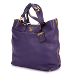 Shoulder Bag Convertible Square Open Tote Purple Vitello Daino Leather